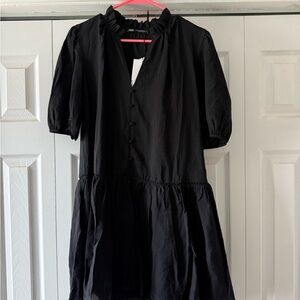 Zara Black Mini Dress with Ruffled Neckline